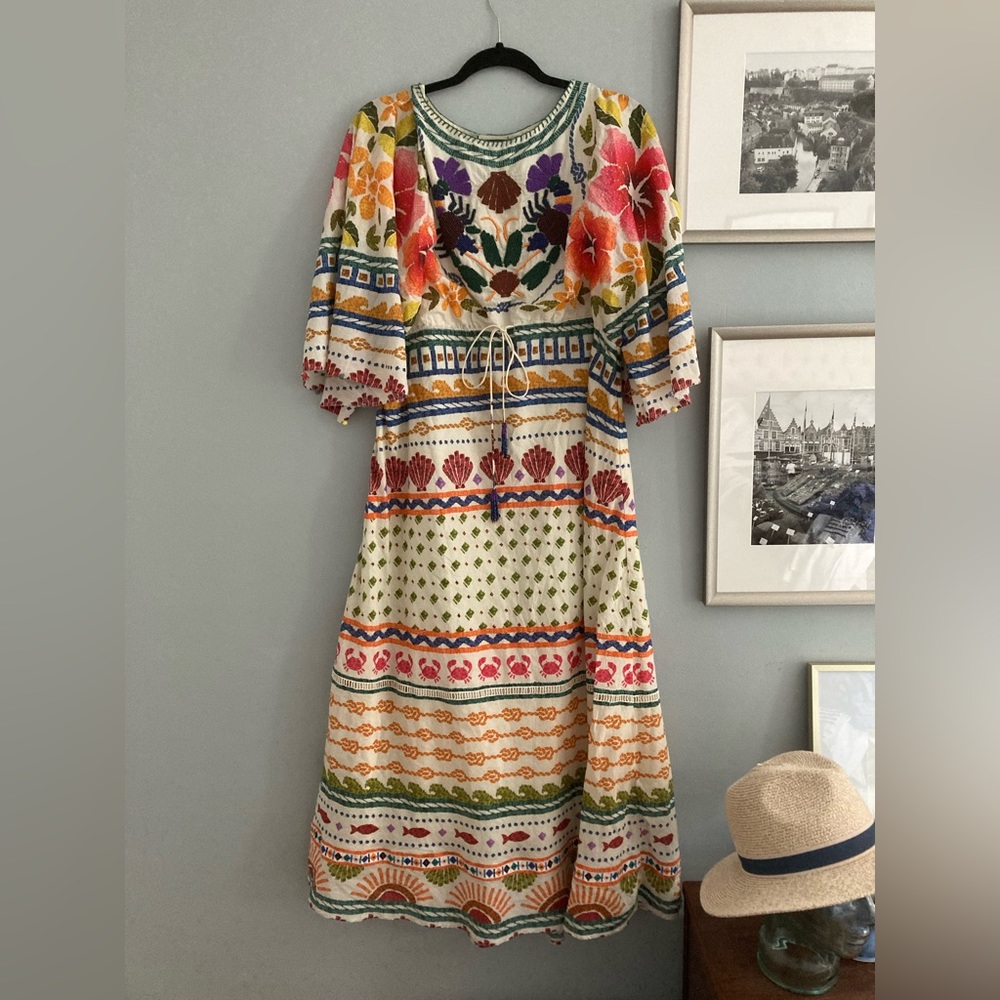 Farm Rio Salt Island Drawstring Midi Dress -size small